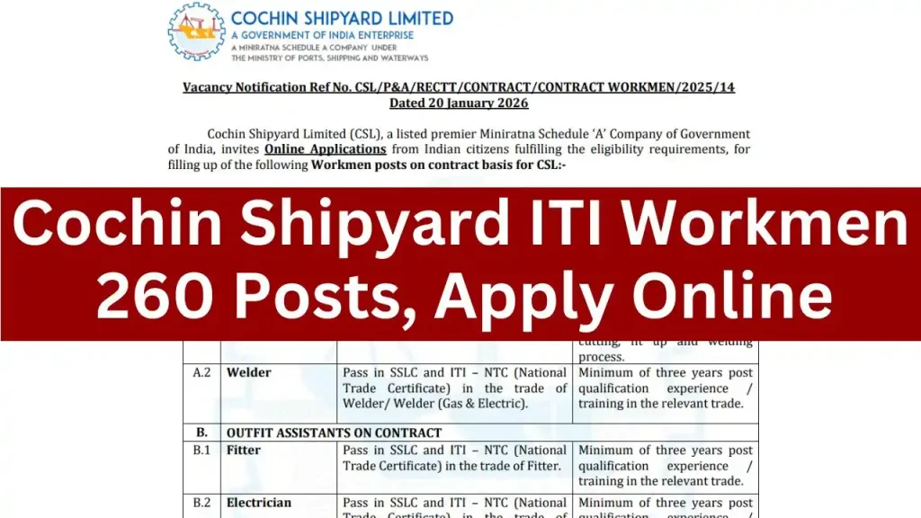 Cochin Shipyard ITI Workmen Vacancy 2026 1024x576 1 Cochin Shipyard ITI Workmen