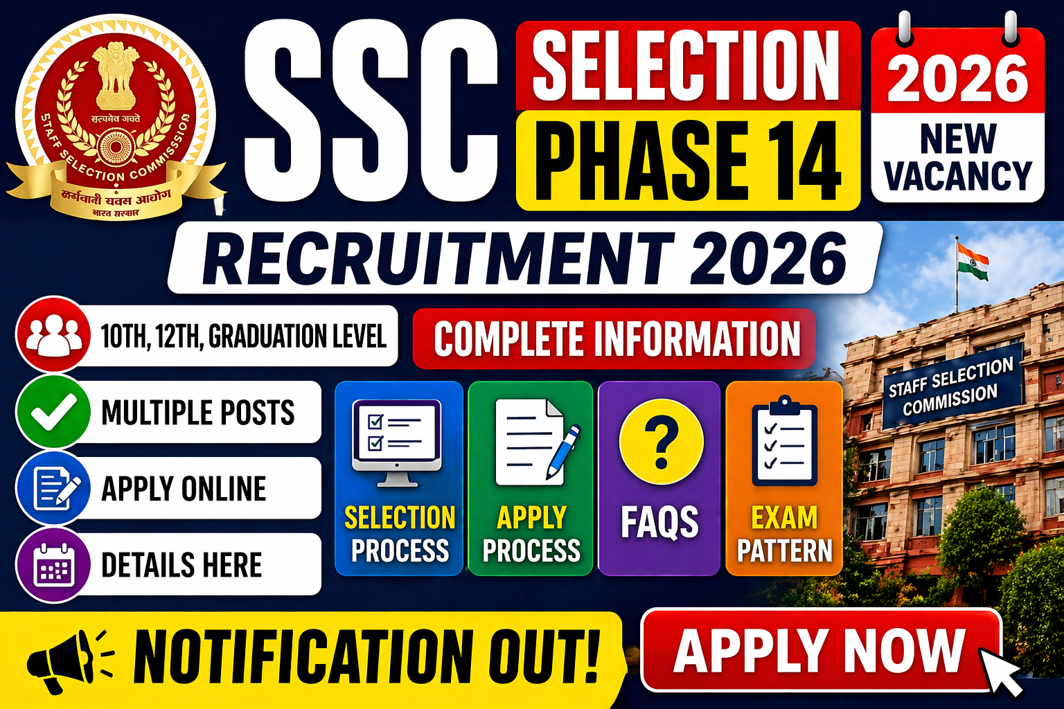 SSC Selection Phase 14th Vacancy 2026
